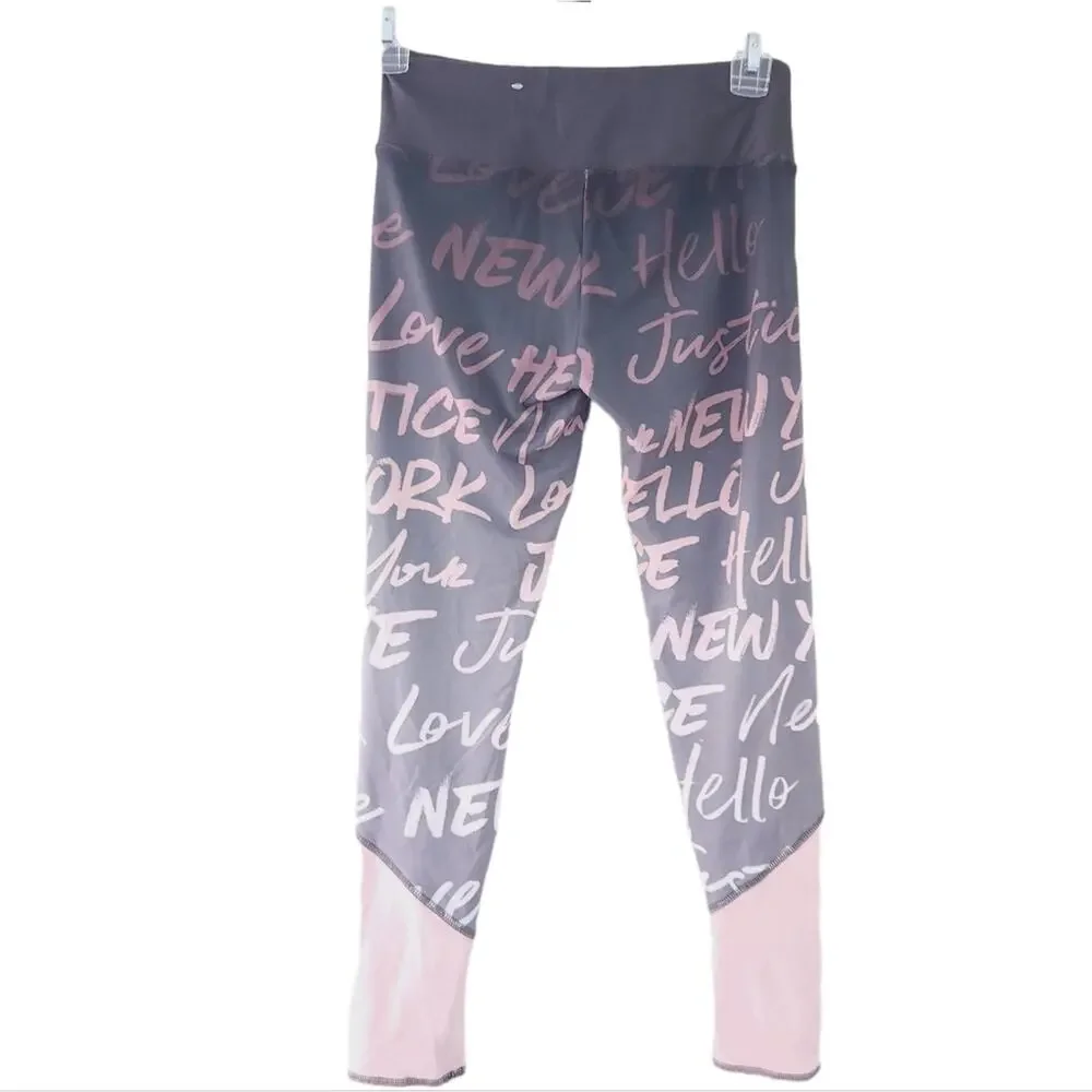 Justice Active Girls Leggings Size 12 Gray Pink Stretch Workout Pants